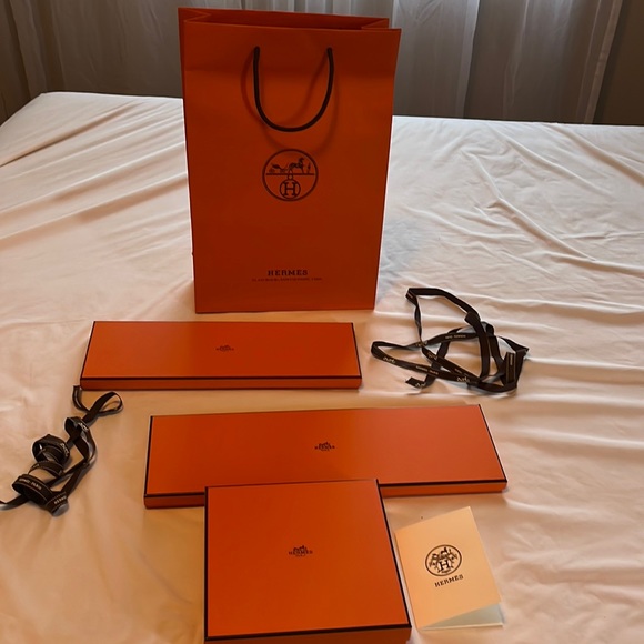 Hermes gift boxes and bag and ribbon